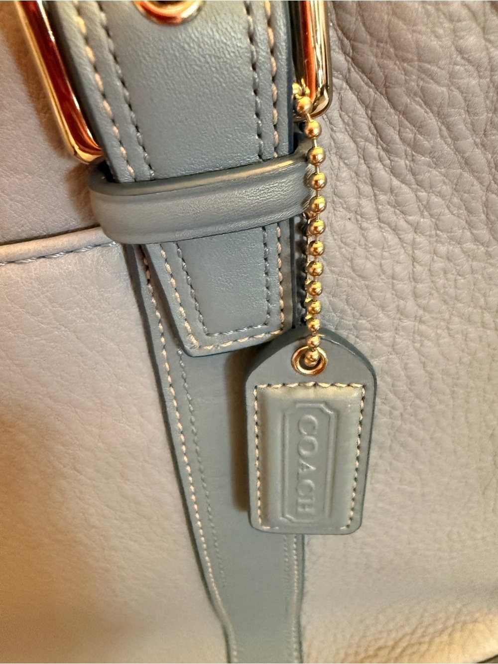 Coach Pale Blue Leather Tote with Polished Hardware - Picture 3 of 9